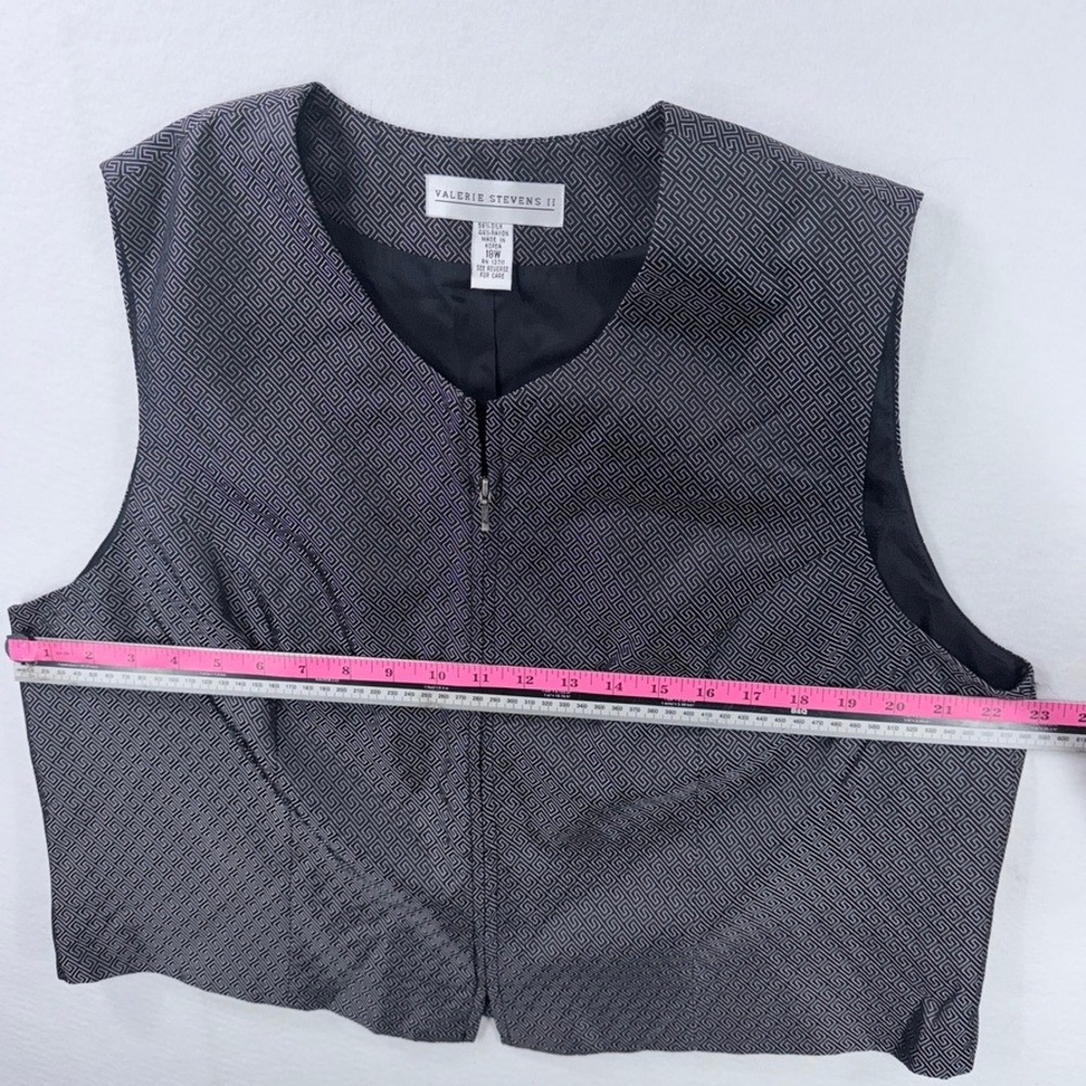 Valerie Stevens II Silk Rayon Geometric Zip Vest Women's 18W Black Silver - Picture 5 of 11